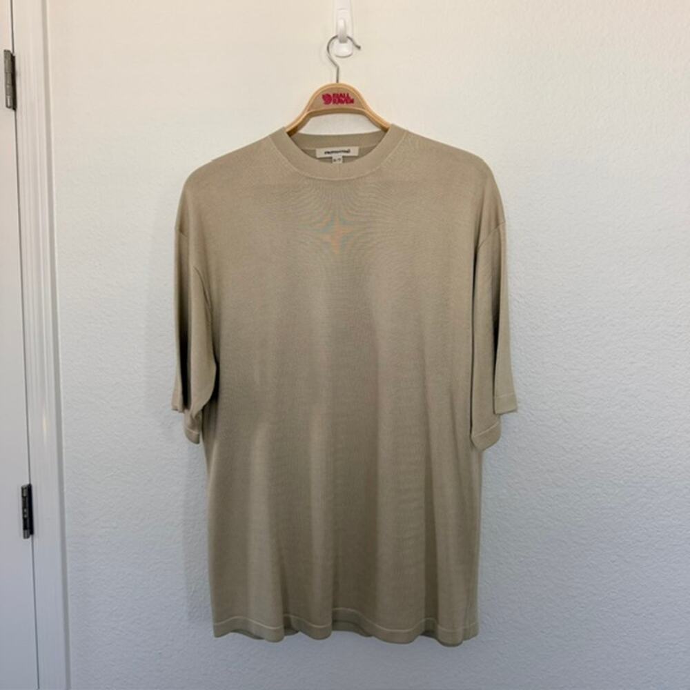 Pronto-Uomo Shirt Beige Silk Knit Men XL Short Sleeve Pullover Soft Comfortable